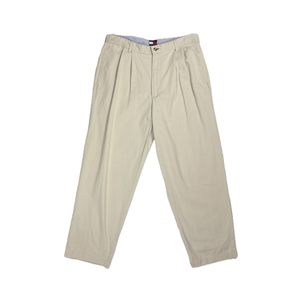 Vintage 90s Tommy Hilfiger beige khaki pleated chino pants men's W35 I30